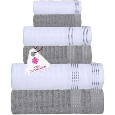 Casa Copenhagen Elegance Conjunto de Toalhas de 6 Peças, Cinza Roxo + Branco, 550 g/m² 2 Toalhas de Banho, 2 Toalhas de Mão, 2 Panos de Algodão Egípcio Macio para Banho, Cozinha e Chuveiro Casa Copenhagen Elegance Conjunto de Toalhas de 6 Peças, Cinza Roxo + Branco, 550 g/m² 2 Toalhas de Banho, 2 Toalhas de Mão, 2 Panos de Algodão Egípcio Macio para Banho, Cozinha e Chuveiro