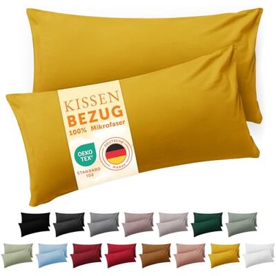 Blumtal Fronha 40 x 60, 2 unidades, fronhas de almofada com certificação Oeko-Tex 100% microfibra, extra macia e adequada para máquina, fronha de almofada 40 x 60 amarelo mostarda Blumtal Fronha 40 x 60, 2 unidades, fronhas de almofada com certificação Oeko-Tex 100% microfibra, extra macia e adequada para máquina, fronha de almofada 40 x 60 amarelo mostarda