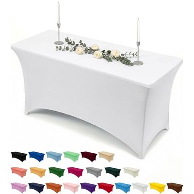 Utopia Kitchen 1 embalagem de toalhas de mesa retangulares de poliéster (6 pés 183 cm) elásticas de elastano, cobre mesas para casamentos, bares, artesanato, exposições (branco) Utopia Kitchen 1 embalagem de toalhas de mesa retangulares de poliéster (6 pés 183 cm) elásticas de elastano, cobre mesas para casamentos, bares, artesanato, exposições (branco)