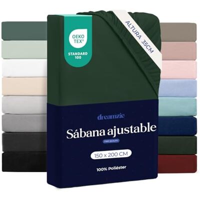 Dreamzie Lençóis 150 x 200, aba de 35 cm, microfibra macia, para colchões grossos, certificado Oeko-Tex, verde Dreamzie Lençóis 150 x 200, aba de 35 cm, microfibra macia, para colchões grossos, certificado Oeko-Tex, verde
