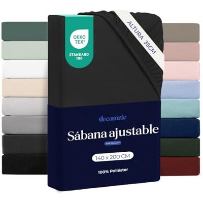 Dreamzie Lençóis de baixo 140 x 200, aba de 35 cm, microfibra macia, para colchões grossos, certificado Oeko-Tex, preto Dreamzie Lençóis de baixo 140 x 200, aba de 35 cm, microfibra macia, para colchões grossos, certificado Oeko-Tex, preto