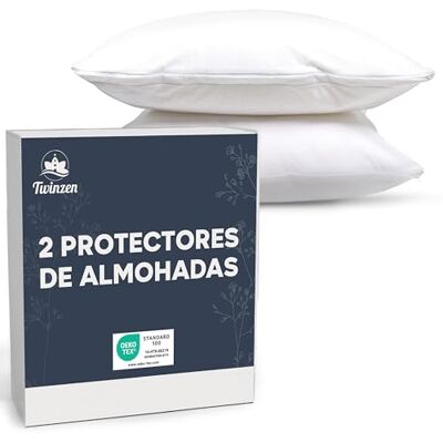 Twinzen Protetor de almofada lote de 2 protetores de almofada impermeável com fecho de correr certificado Oeko Tex Tecnologia protetores de almofada brancos Twinzen Protetor de almofada lote de 2 protetores de almofada impermeável com fecho de correr certificado Oeko Tex Tecnologia protetores de almofada brancos
