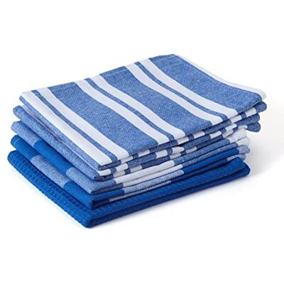 Encasa XO Panos e panos de cozinha em algodão azul toalha de chá de tecido plano e tipo waffle, conjunto de panos de cozinha, 70 x 45 cm, reutilizável e de secagem rápida, conjunto de 5 Encasa XO Panos e panos de cozinha em algodão azul toalha de chá de tecido plano e tipo waffle, conjunto de panos de cozinha, 70 x 45 cm, reutilizável e de secagem rápida, conjunto de 5