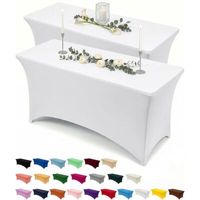 Utopia Kitchen Pacote de 2 toalhas de mesa (2,4 m, branco) de elastano ajustados, lavável e resistente a rugas, elásticos, retangulares, para mesa de pátio, eventos, casamentos, banquetes e festas, Utopia Kitchen Pacote de 2 toalhas de mesa (2,4 m, branco) de elastano ajustados, lavável e resistente a rugas, elásticos, retangulares, para mesa de pátio, eventos, casamentos, banquetes e festas,