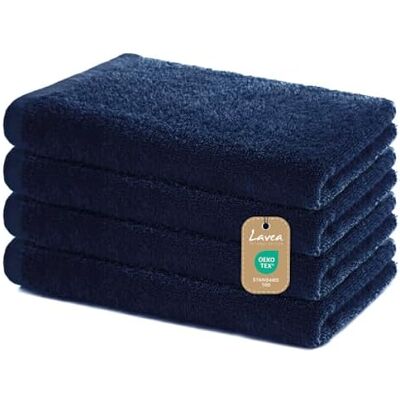 Lavea Conjunto de 4 toalhas de mão 40 × 70 cm, toalhas de banho de algodão 100 % macias e absorventes, certificado Oeko-Tex, lavável a 60 °C, para casa de banho, convidados e ginásio, azul-marinho Lavea Conjunto de 4 toalhas de mão 40 × 70 cm, toalhas de banho de algodão 100 % macias e absorventes, certificado Oeko-Tex, lavável a 60 °C, para casa de banho, convidados e ginásio, azul-marinho