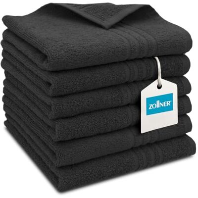 ZOLLNER Conjunto de 6 toalhas de hóspedes de 40 x 60 cm, muito absorventes em cor preta, com pendente prático, riscas de profundidade elegantes, lavável até 95 °C, algodão ZOLLNER Conjunto de 6 toalhas de hóspedes de 40 x 60 cm, muito absorventes em cor preta, com pendente prático, riscas de profundidade elegantes, lavável até 95 °C, algodão
