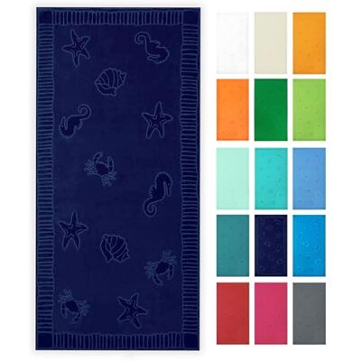 ZOLLNER Toalha de praia grande, 100 x 200 cm, 100% algodão, azul-marinho ZOLLNER Toalha de praia grande, 100 x 200 cm, 100% algodão, azul-marinho