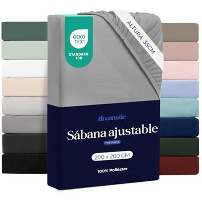 Dreamzie Lençóis de baixo 200 x 200, aba de 35 cm, microfibra macia, para colchões grossos, certificado Oeko-Tex, cinzento Dreamzie Lençóis de baixo 200 x 200, aba de 35 cm, microfibra macia, para colchões grossos, certificado Oeko-Tex, cinzento