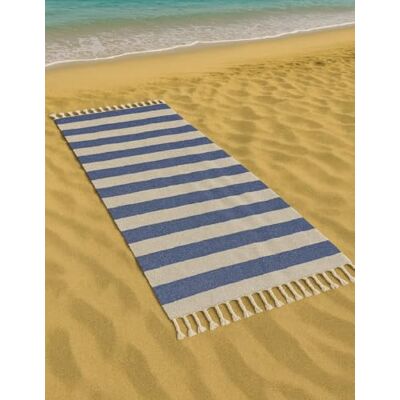 Vico Casa Toalha de praia VERSILIA 90 x 170 cm, farinha de praia de algodão com design listrado, por praia, piscina, sauna / azul e branco Vico Casa Toalha de praia VERSILIA 90 x 170 cm, farinha de praia de algodão com design listrado, por praia, piscina, sauna / azul e branco