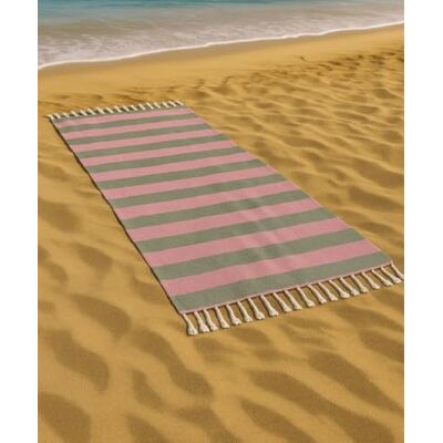 Vico Casa ® Toalha de praia VERSILIA grande 90 x 200 cm, fúta de praia de algodão com design listrado, por praia, piscina, sauna / coral e verde Vico Casa ® Toalha de praia VERSILIA grande 90 x 200 cm, fúta de praia de algodão com design listrado, por praia, piscina, sauna / coral e verde