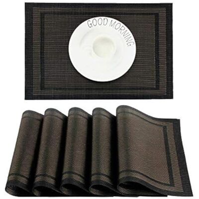 CHAOCHI Toalhas Individuais Laváveis Salvaguardas Individuais PVC Antiderrapantes Resistente ao Calor Conjunto de 6 para a Mesa de Jantar de Cozinha, Preto/Dourado CHAOCHI Toalhas Individuais Laváveis Salvaguardas Individuais PVC Antiderrapantes Resistente ao Calor Conjunto de 6 para a Mesa de Jantar de Cozinha, Preto/Dourado