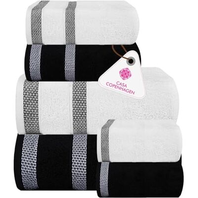 Casa Copenhagen Solitaire Mix Conjunto de Toalhas 6 Peças Preto Escuro + Branco, 600 g/m², 2 Toalhas de Banho, 2 Toalhas de Mão, 2 Panos Fabricado em Algodão Egípcio Macio para Banho, Cozinha e Casa Copenhagen Solitaire Mix Conjunto de Toalhas 6 Peças Preto Escuro + Branco, 600 g/m², 2 Toalhas de Banho, 2 Toalhas de Mão, 2 Panos Fabricado em Algodão Egípcio Macio para Banho, Cozinha e