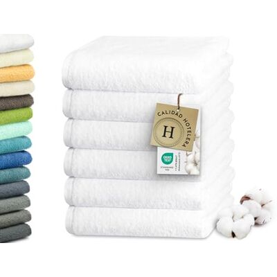 ZOLLNER Conjunto de 6 toalhas de 50 x 100 cm: Toalhas para convidados especialmente macias e absorventes em cor branca, com pendente prático, lavável até 95 °C, de algodão, qualidade hoteleira ZOLLNER Conjunto de 6 toalhas de 50 x 100 cm: Toalhas para convidados especialmente macias e absorventes em cor branca, com pendente prático, lavável até 95 °C, de algodão, qualidade hoteleira
