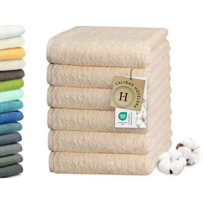 ZOLLNER Conjunto de 6 toalhas de 50 x 100 cm: Toalhas para hóspedes especialmente macias e absorventes em cor caramelo, com gancho prático, laváveis até 95 °C, de algodão, qualidade hoteleira ZOLLNER Conjunto de 6 toalhas de 50 x 100 cm: Toalhas para hóspedes especialmente macias e absorventes em cor caramelo, com gancho prático, laváveis até 95 °C, de algodão, qualidade hoteleira