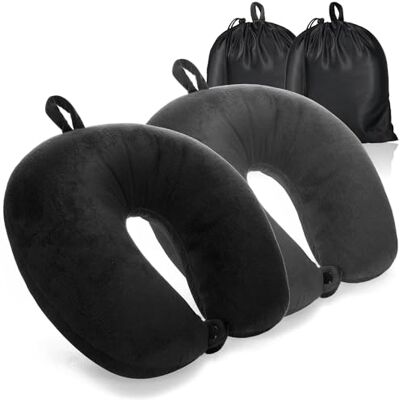com-four ® 2X Almofadas Cervicais Premium, Almofada de Apoio Cervical Almofada cervical para adultos almofada de viagem macia e aveludada para avião carro comboio barco e autocarro com-four ® 2X Almofadas Cervicais Premium, Almofada de Apoio Cervical Almofada cervical para adultos almofada de viagem macia e aveludada para avião carro comboio barco e autocarro