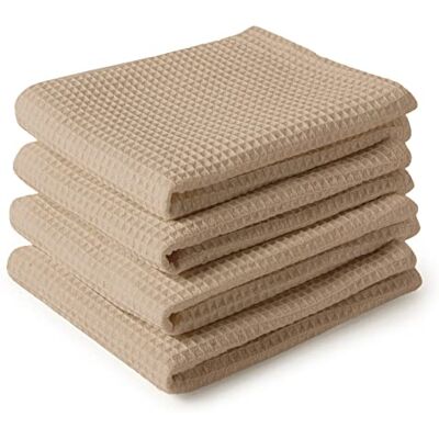 Encasa XO Panos e panos de cozinha de algodão bege toalha de chá de tecido plano e tipo waffle, conjunto de panos de cozinha, 70 x 45 cm, reutilizável e de secagem rápida, conjunto de 4 Encasa XO Panos e panos de cozinha de algodão bege toalha de chá de tecido plano e tipo waffle, conjunto de panos de cozinha, 70 x 45 cm, reutilizável e de secagem rápida, conjunto de 4