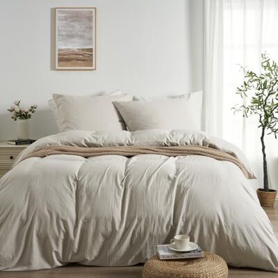 Duvetnova Capa de edredão para cama de 90 linho, microfibra pré-lavada super macia, semelhante ao algodão, com certificação ÖKO-Tex, 1 capa de edredão 155 x 220 2 fronhas 80 x 80 cm Duvetnova Capa de edredão para cama de 90 linho, microfibra pré-lavada super macia, semelhante ao algodão, com certificação ÖKO-Tex, 1 capa de edredão 155 x 220 2 fronhas 80 x 80 cm