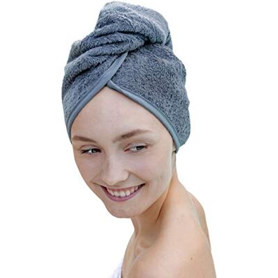 Carenesse Cabelo turbante antrazita, 100% algodão, 24 x 70 cm, toalha de cabeça, toalha de cabelo, turbante para o cabelo Carenesse Cabelo turbante antrazita, 100% algodão, 24 x 70 cm, toalha de cabeça, toalha de cabelo, turbante para o cabelo