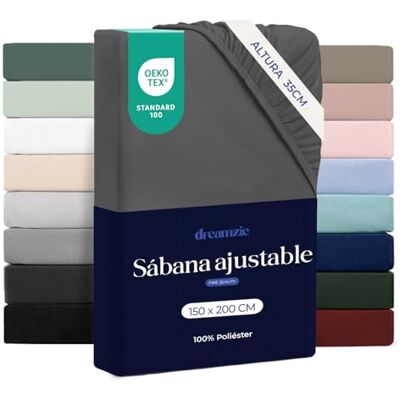 Dreamzie Lençóis 150 x 200, aba de 35 cm, microfibra macia, para colchões grossos, certificado Oeko-Tex, cinzento escuro Dreamzie Lençóis 150 x 200, aba de 35 cm, microfibra macia, para colchões grossos, certificado Oeko-Tex, cinzento escuro