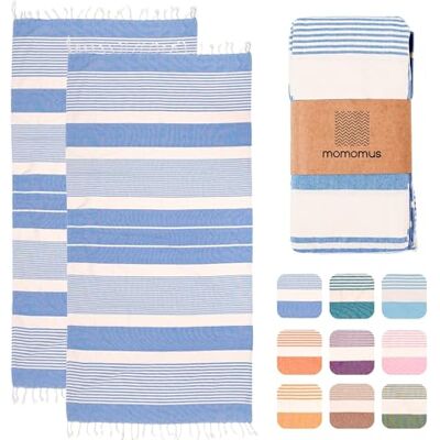 MOMOMUS Embalagem de 2 fronhas XL ou toalhas de praia grandes de algodão 100 % absorvente, ultra macia e compacta ideal como páreo de praia ou toalha de piscina azul-celeste, 90 x 180 cm MOMOMUS Embalagem de 2 fronhas XL ou toalhas de praia grandes de algodão 100 % absorvente, ultra macia e compacta ideal como páreo de praia ou toalha de piscina azul-celeste, 90 x 180 cm