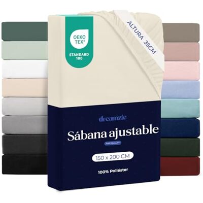 Dreamzie Lençóis 150 x 200, aba de 35 cm, microfibra macia, para colchões grossos, certificado Oeko-Tex, bege Dreamzie Lençóis 150 x 200, aba de 35 cm, microfibra macia, para colchões grossos, certificado Oeko-Tex, bege