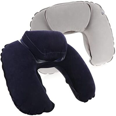 com-four ® 2X almofadas cervicais insufláveis Almofada cervical insuflável suave, dobrável para carro, comboio e avião, compacta e fácil de guardar com-four ® 2X almofadas cervicais insufláveis Almofada cervical insuflável suave, dobrável para carro, comboio e avião, compacta e fácil de guardar