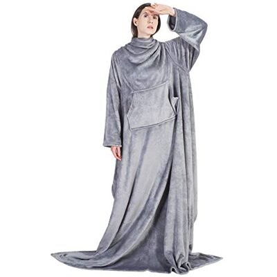 Bedsure Batamanta mulher flanela inverno roupão manta homem para sofá, manta com mangas com bolso frontal, tecido de pelúcia macia e aconchegante, 150 x 200 cm, cinzento Bedsure Batamanta mulher flanela inverno roupão manta homem para sofá, manta com mangas com bolso frontal, tecido de pelúcia macia e aconchegante, 150 x 200 cm, cinzento