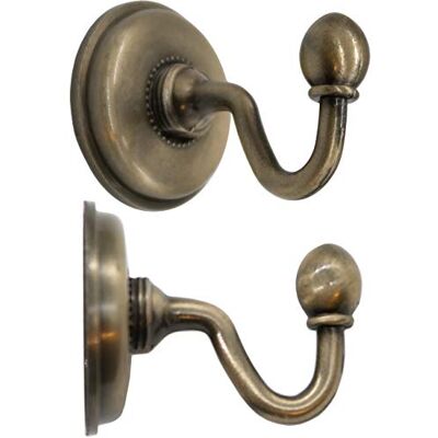 Fuxxer Conjunto de 2 ganchos para toalhas de banho antigas de latão e ferro, ganchos de parede, bronze, 48 x 59 mm Fuxxer Conjunto de 2 ganchos para toalhas de banho antigas de latão e ferro, ganchos de parede, bronze, 48 x 59 mm
