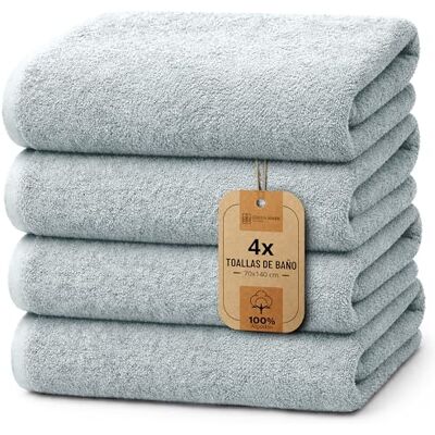 NatureMark Conjunto de 4 toalhas de banho: toalhas de banho macias e absorventes de 100% algodão, adequadas para uso diário, azul da primavera, 70 x 140 cm NatureMark Conjunto de 4 toalhas de banho: toalhas de banho macias e absorventes de 100% algodão, adequadas para uso diário, azul da primavera, 70 x 140 cm