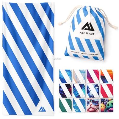 ALP & ACT Toalha de praia XXL 200 x 90 cm, microfibra 100% reciclada, ultraleve e de secagem rápida, toalha grande para férias, piscina e praia, pano compacto azul ALP & ACT Toalha de praia XXL 200 x 90 cm, microfibra 100% reciclada, ultraleve e de secagem rápida, toalha grande para férias, piscina e praia, pano compacto azul