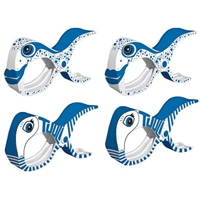 tuuli Accessories Summer Clips pinça praia toalha campismo jardim kit surf espreguiçadeira roupa carro acessórios (2X azul 2X peixe) tuuli Accessories Summer Clips pinça praia toalha campismo jardim kit surf espreguiçadeira roupa carro acessórios (2X azul 2X peixe)