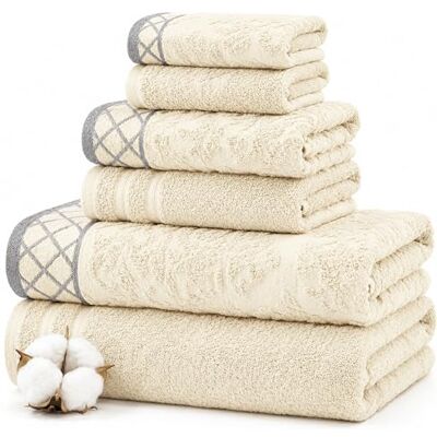 Conjunto de Toalhas Jacquard de Algodão Marfim - Amrapur Conjunto de Toalhas Jacquard de Algodão Marfim - Amrapur