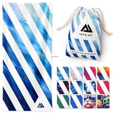 ALP & ACT Toalha de praia XXL 200 x 90 cm, microfibra 100% reciclada, ultraleve e de secagem rápida, toalha grande para férias, piscina e praia, pano compacto, azul multicolorido ALP & ACT Toalha de praia XXL 200 x 90 cm, microfibra 100% reciclada, ultraleve e de secagem rápida, toalha grande para férias, piscina e praia, pano compacto, azul multicolorido