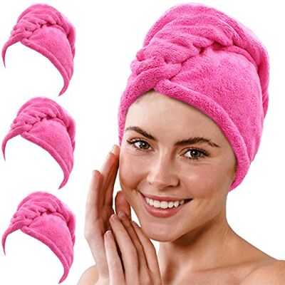 Gräfenstayn Conjunto de 3 toalhas de cabelo de microfibra com 2 botões toalha para cabeça de secagem rápida, absorvente toalha para cabelo curto e comprido, botão turbante (fúcsia) Gräfenstayn Conjunto de 3 toalhas de cabelo de microfibra com 2 botões toalha para cabeça de secagem rápida, absorvente toalha para cabelo curto e comprido, botão turbante (fúcsia)