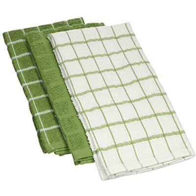 Ritz Prato 100 % algodão encaracolado, verde Cactus, embalagem de 3 toalhas de cozinha Ritz Prato 100 % algodão encaracolado, verde Cactus, embalagem de 3 toalhas de cozinha