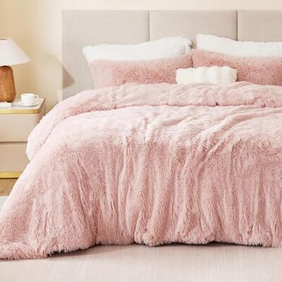 Sacebeleu Conjunto de roupa de cama de pelúcia de 135 x 200 cm, cor rosa antigo, cor rosa quente, para inverno, macia, flanela, capa nórdica com zíper e 1 fronha de almofada de 40 x 80 cm Sacebeleu Conjunto de roupa de cama de pelúcia de 135 x 200 cm, cor rosa antigo, cor rosa quente, para inverno, macia, flanela, capa nórdica com zíper e 1 fronha de almofada de 40 x 80 cm