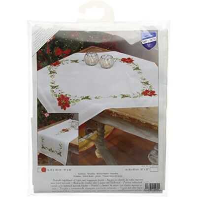 Vervaco Kit bordado caminho de mesa conjunto completo bordado tecido impresso poinsétias decoração para artesanato DIY adultos conjunto criativo presente ca. 40x100cm Embroidery Vervaco Kit bordado caminho de mesa conjunto completo bordado tecido impresso poinsétias decoração para artesanato DIY adultos conjunto criativo presente ca. 40x100cm Embroidery