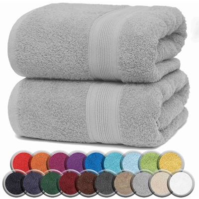 NatureMark Toalhas de banho premium 100 % algodão, macias, duradouras, com alça para pendurar, pack de 2, 100 x 150 cm, cor cinzento prateado NatureMark Toalhas de banho premium 100 % algodão, macias, duradouras, com alça para pendurar, pack de 2, 100 x 150 cm, cor cinzento prateado
