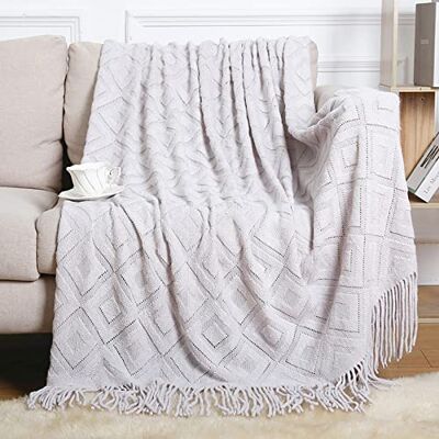 LumiSyne Cobertor de malha com franjas cor sólida padrão de diamante Jacquard conforto suave cobertura sofá cobertor cobertura decorativa para sofá cama 230 x 130 cm LumiSyne Cobertor de malha com franjas cor sólida padrão de diamante Jacquard conforto suave cobertura sofá cobertor cobertura decorativa para sofá cama 230 x 130 cm