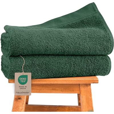 Hausfelder Toalha de duche de 70 x 140 cm, 500 g/m², 100 % algodão, certificado Ökotex (70 x 140 cm, cor verde escuro) Hausfelder Toalha de duche de 70 x 140 cm, 500 g/m², 100 % algodão, certificado Ökotex (70 x 140 cm, cor verde escuro)