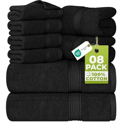 Utopia Towels Conjunto de Toalhas Premium de 8 Peças; 2 Toalhas de Banho, 2 Toalhas de Mão e 4 Toalhinhas Algodão Qualidade do Hotel, Super Suave e Altamente Absorvente (Preto) Utopia Towels Conjunto de Toalhas Premium de 8 Peças; 2 Toalhas de Banho, 2 Toalhas de Mão e 4 Toalhinhas Algodão Qualidade do Hotel, Super Suave e Altamente Absorvente (Preto)