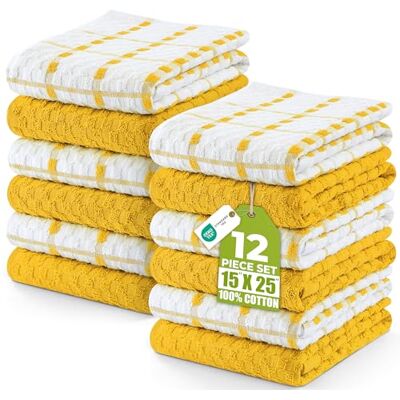 Utopia Towels Toalhas de cozinha, 38 x 64 cm, 100% algodão fio em anel, toalhas de prato super macias e absorventes, toalhas de chá e toalhas de barra, (embalagem de 12) (amarelo e branco) Utopia Towels Toalhas de cozinha, 38 x 64 cm, 100% algodão fio em anel, toalhas de prato super macias e absorventes, toalhas de chá e toalhas de barra, (embalagem de 12) (amarelo e branco)