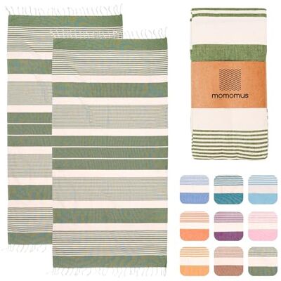 MOMOMUS Embalagem de 2 fronhas XL ou toalhas de praia grandes de algodão 100 % absorvente, ultra macia e compacta ideal como páreo de praia ou toalha de piscina caqui, 90 x 180 cm MOMOMUS Embalagem de 2 fronhas XL ou toalhas de praia grandes de algodão 100 % absorvente, ultra macia e compacta ideal como páreo de praia ou toalha de piscina caqui, 90 x 180 cm