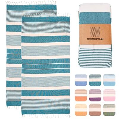 MOMOMUS Pack de 2 Foutas XL ou Toalhas de Praia Grandes de Algodão Absorvente, Ultra Suave e Compacta Ideal como Pareo de Praia ou Toalha de Piscina Verde, 90x180 cm MOMOMUS Pack de 2 Foutas XL ou Toalhas de Praia Grandes de Algodão Absorvente, Ultra Suave e Compacta Ideal como Pareo de Praia ou Toalha de Piscina Verde, 90x180 cm