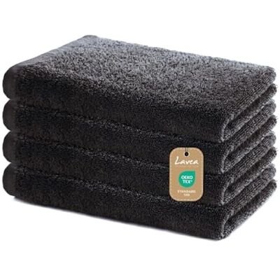 Lavea ® Conjunto de 4 toalhas de mão 40 × 70 cm, toalhas de banho de algodão 100 % macias e absorventes, certificado Oeko-Tex, lavável a 60 °C, para casa de banho, convidados e ginásio, antracite Lavea ® Conjunto de 4 toalhas de mão 40 × 70 cm, toalhas de banho de algodão 100 % macias e absorventes, certificado Oeko-Tex, lavável a 60 °C, para casa de banho, convidados e ginásio, antracite