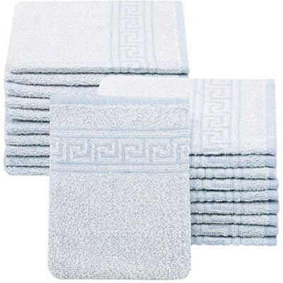 ZOLLNER 20 luvas de banho com greca, azul, 16 x 22 cm, 80% algodão ZOLLNER 20 luvas de banho com greca, azul, 16 x 22 cm, 80% algodão