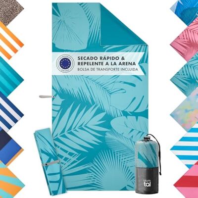 Blumtal Toalha de praia em microfibra, 90 x 180 cm, toalha de praia grande, compacta e de secagem rápida, toalhas de praia grandes sem areia com fita, toalhas de praia grandes e macias com motivo de palmas turquesa Blumtal Toalha de praia em microfibra, 90 x 180 cm, toalha de praia grande, compacta e de secagem rápida, toalhas de praia grandes sem areia com fita, toalhas de praia grandes e macias com motivo de palmas turquesa