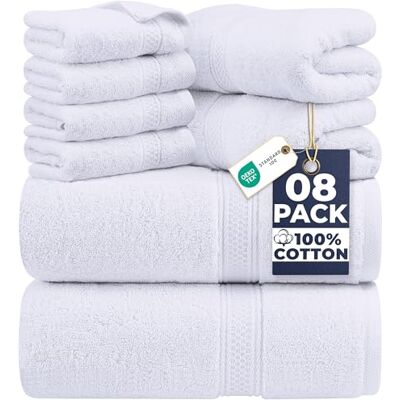 Utopia Towels Conjunto de Toalhas Premium de 8 Peças, 2 Toalhas de Banho, 2 de Mão e 4 Toalhinhas Algodão para Casas, Hotéis e Spas, Altamente Absorventes (Branco) Utopia Towels Conjunto de Toalhas Premium de 8 Peças, 2 Toalhas de Banho, 2 de Mão e 4 Toalhinhas Algodão para Casas, Hotéis e Spas, Altamente Absorventes (Branco)