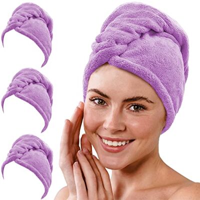 Gräfenstayn Conjunto de 3 Toalhas de Microfibra com 2 Botões Toalha para Cabelo Curto e Longo, Botão Turbante de Secagem Rápida e Absorvente (Roxo) Gräfenstayn Conjunto de 3 Toalhas de Microfibra com 2 Botões Toalha para Cabelo Curto e Longo, Botão Turbante de Secagem Rápida e Absorvente (Roxo)