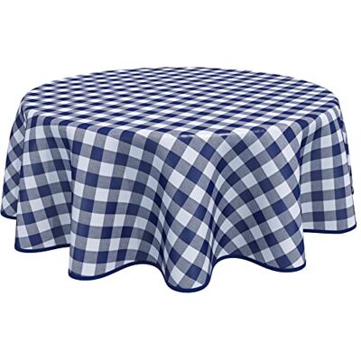 Home Direct Toalha de mesa redonda (160 cm, tecido encerado/PVC, fácil de limpar, design de quadros vichy, cor azul Home Direct Toalha de mesa redonda (160 cm, tecido encerado/PVC, fácil de limpar, design de quadros vichy, cor azul